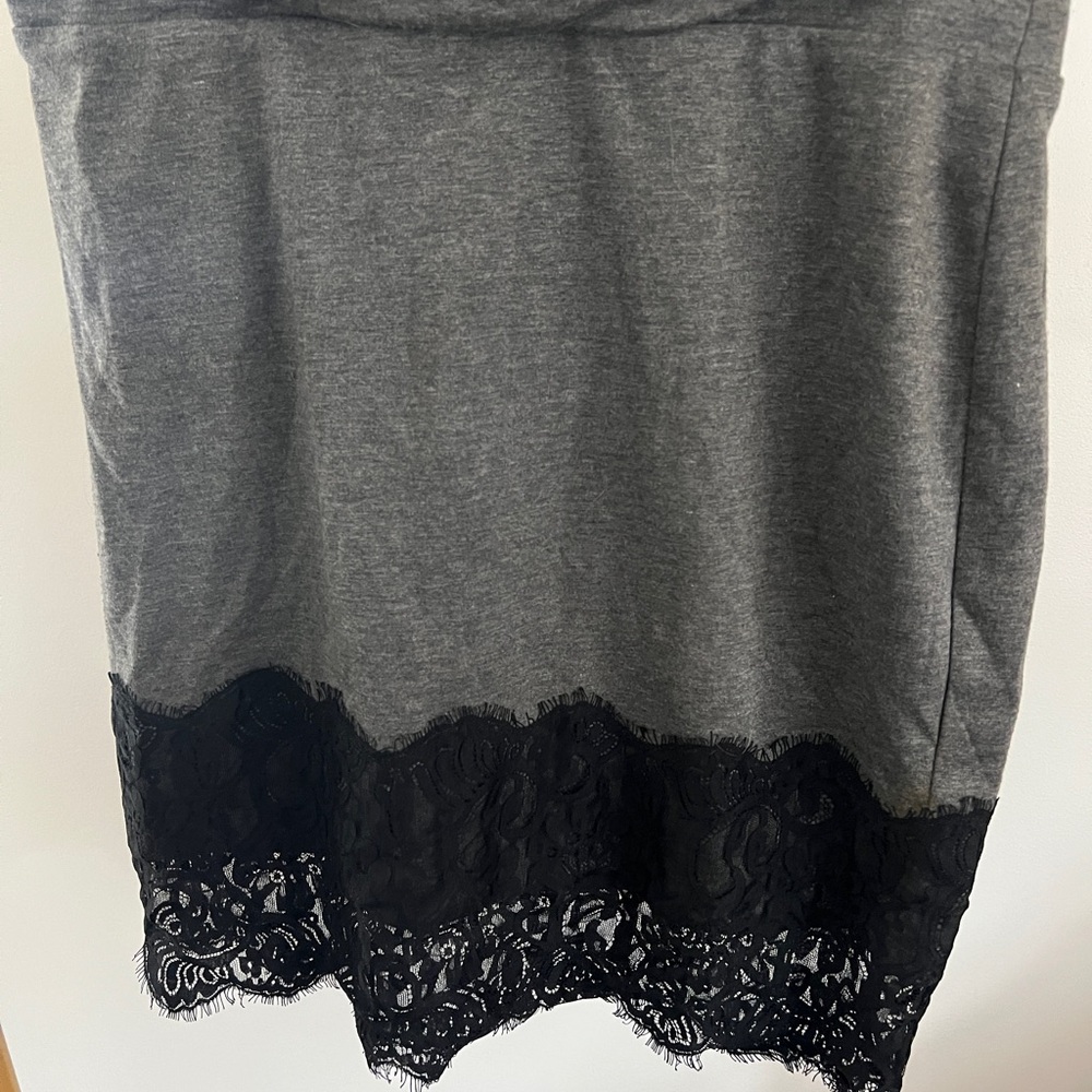 Gray Skirt with Black Lace Trim Just Above Knee Perfect for Holidays